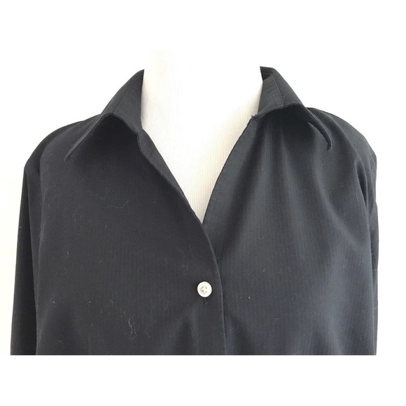 Lands' End | Dress Shirt Size 12 Button Down Fitted Stripped 3/4 Sleeves Black - Picture 5 of 8
